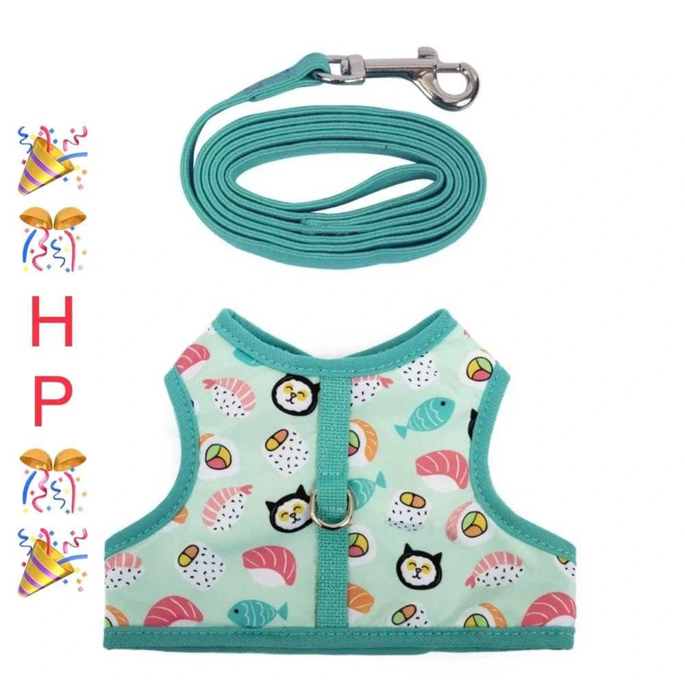 🎉🎊2X HP🆕 Vibrant Life Polyester Sushi Walking Cat, Harness Teal Color One Sz